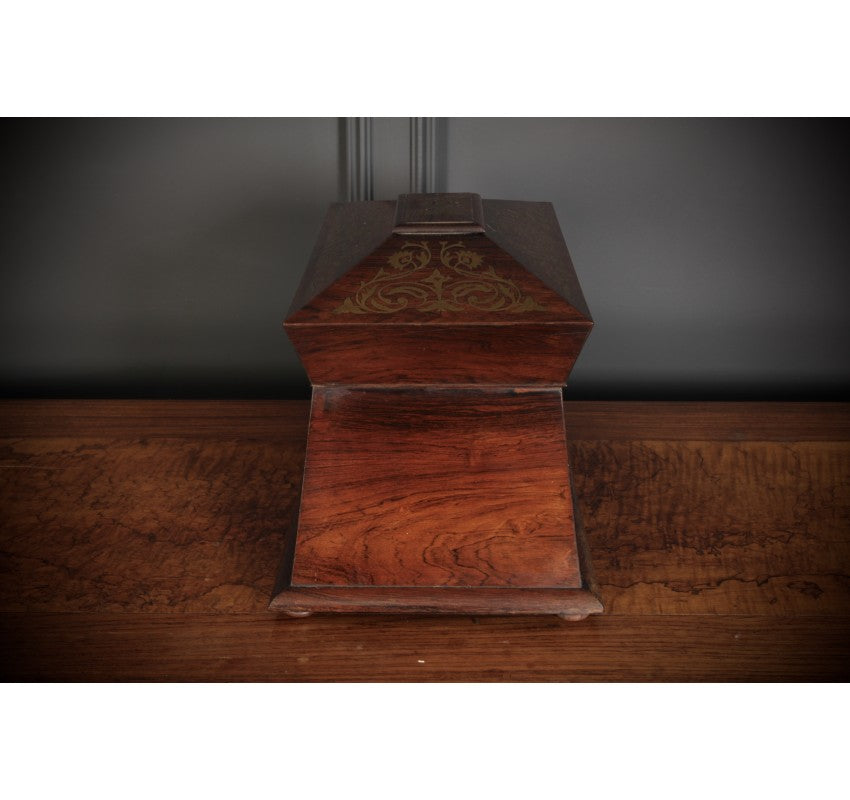 Brass Inlaid Rosewood Tea Caddy