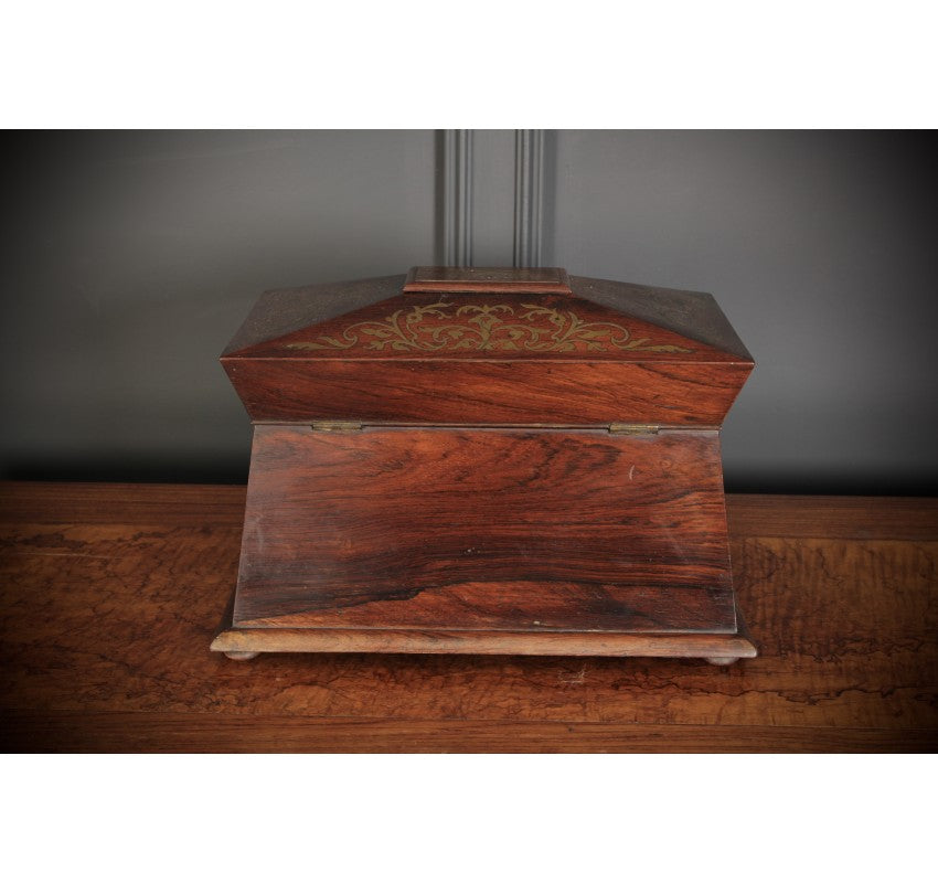 Brass Inlaid Rosewood Tea Caddy