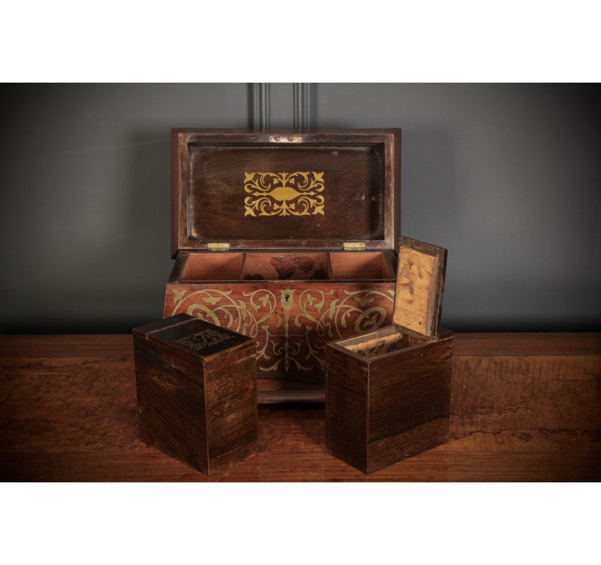 Brass Inlaid Rosewood Tea Caddy