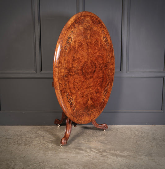 Burr Walnut Marquetry Inlaid Tilt Top Centre Table