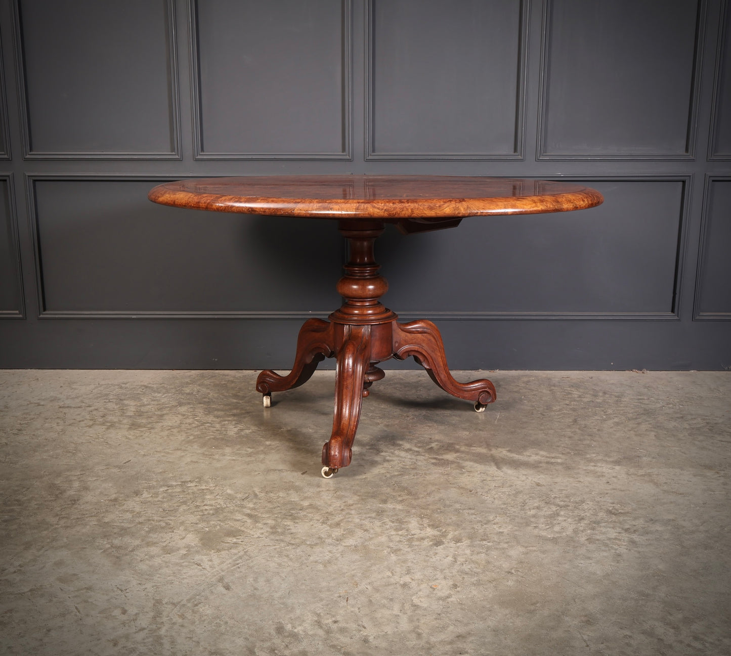 Burr Walnut Marquetry Inlaid Tilt Top Centre Table