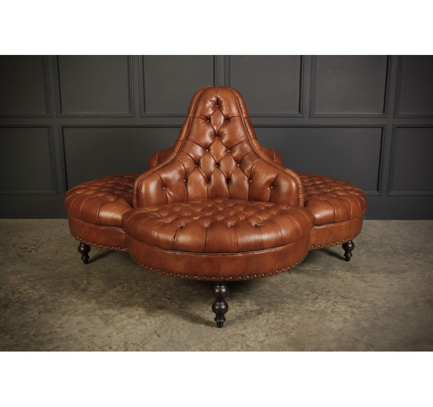 Buttoned Tan Leather 4 Way Conversation Seat