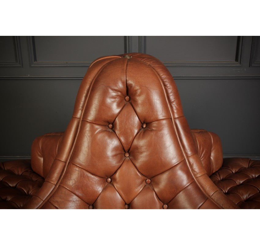 Buttoned Tan Leather 4 Way Conversation Seat