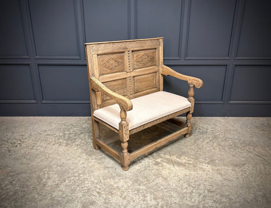 18th Century Carved Bleached Oak Bench
