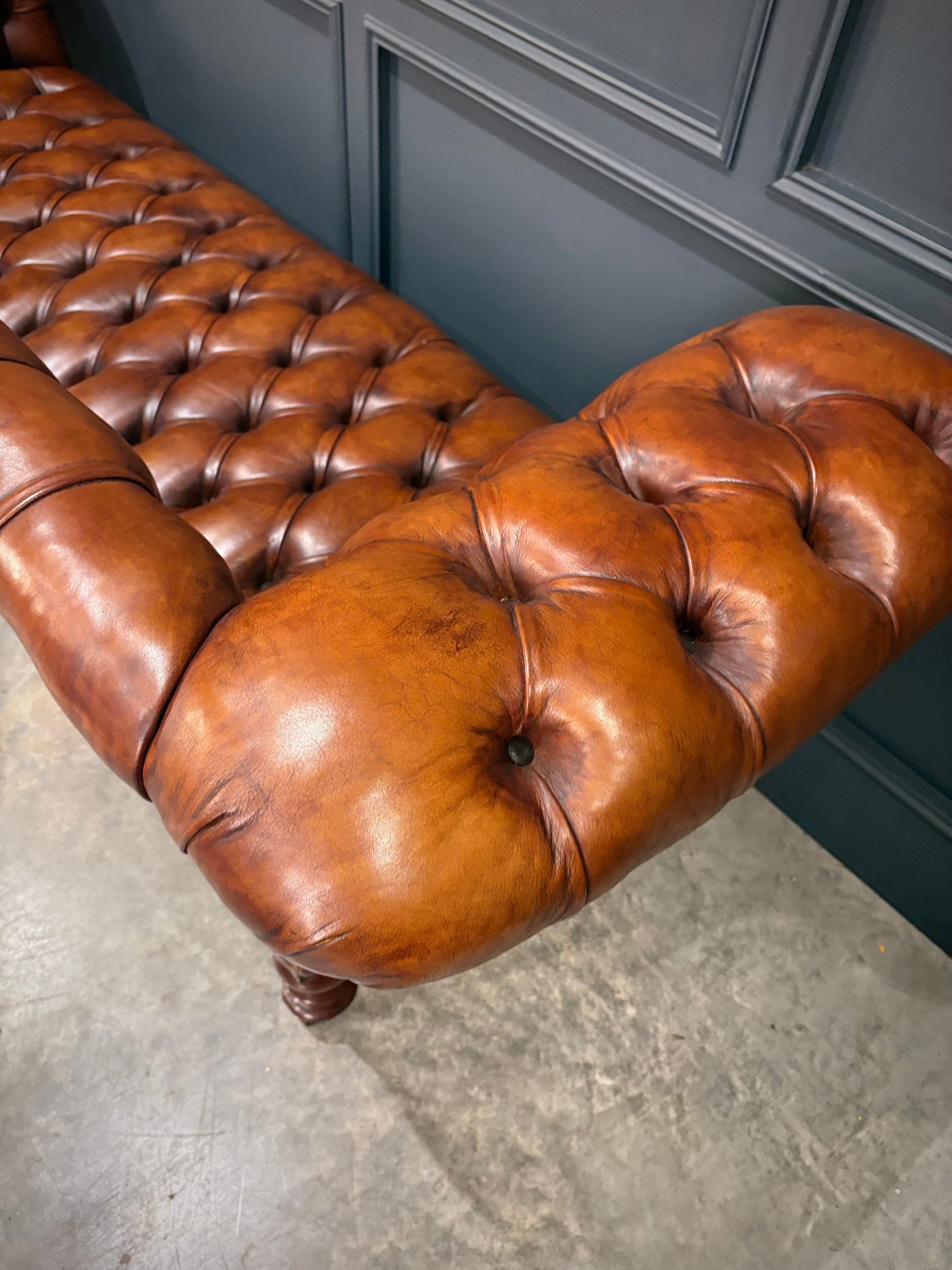 19th Century Hand Dyed Buttoned Leather Sofa