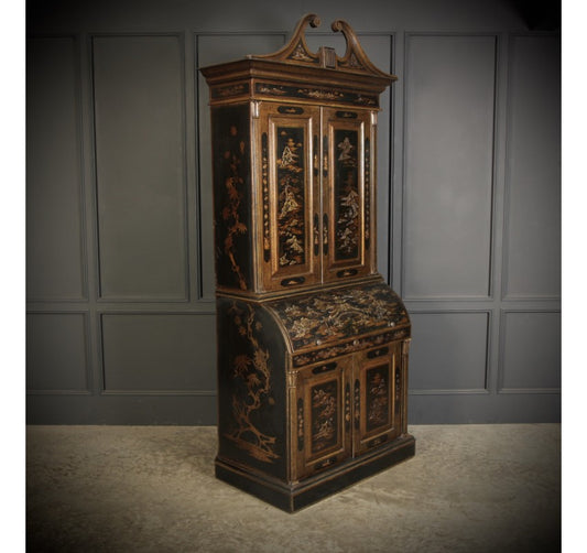 Early 19th Century Black Lacquered Chinoiserie Bureau Bookcase
