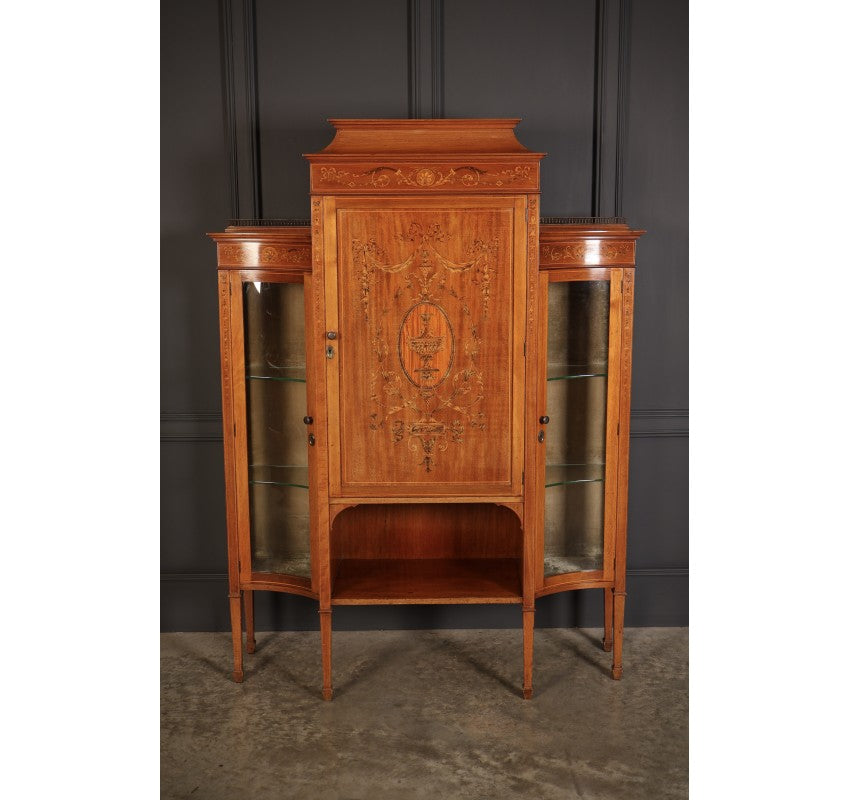 Edwardian Marquetry Inlaid Mahogany Glazed Side Cabinet