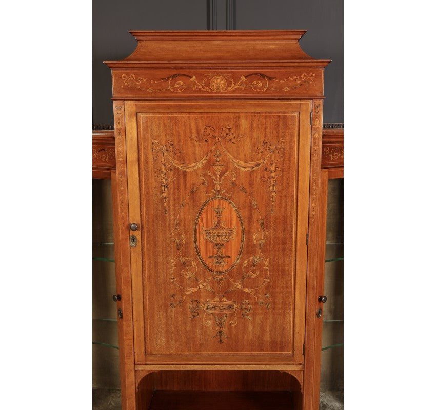 Edwardian Marquetry Inlaid Mahogany Glazed Side Cabinet