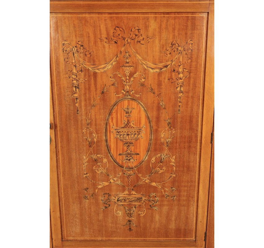 Edwardian Marquetry Inlaid Mahogany Glazed Side Cabinet