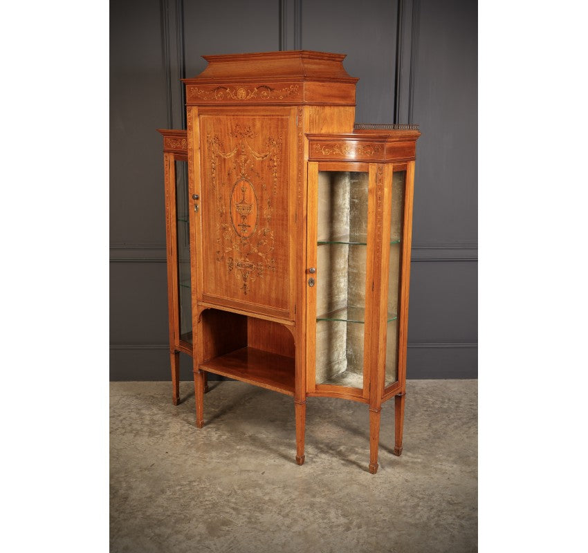 Edwardian Marquetry Inlaid Mahogany Glazed Side Cabinet