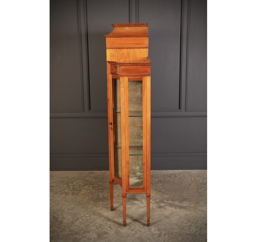 Edwardian Marquetry Inlaid Mahogany Glazed Side Cabinet