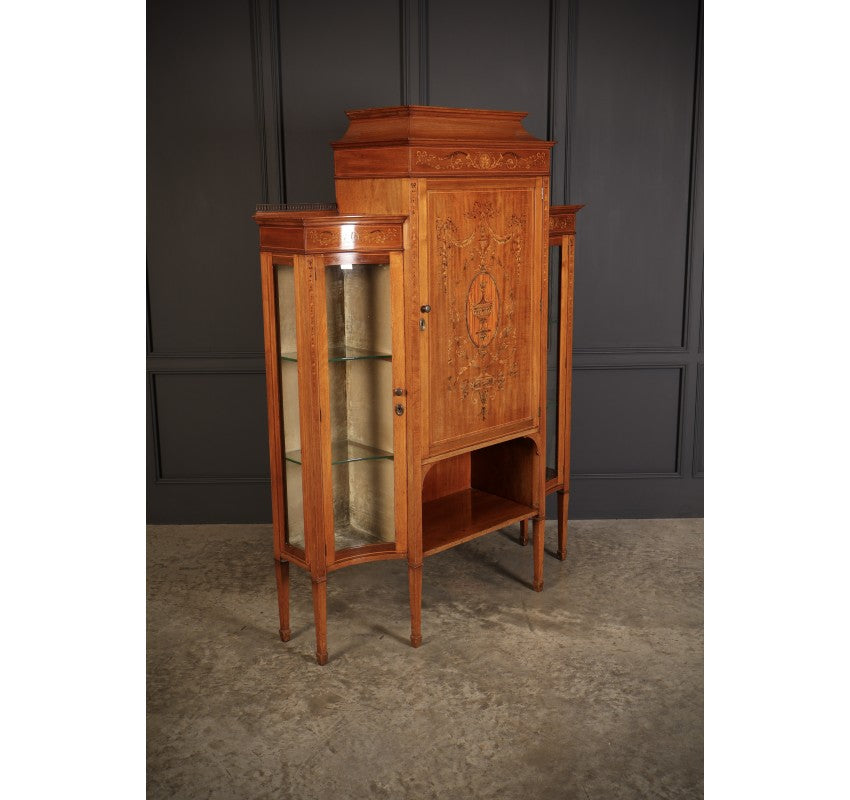 Edwardian Marquetry Inlaid Mahogany Glazed Side Cabinet