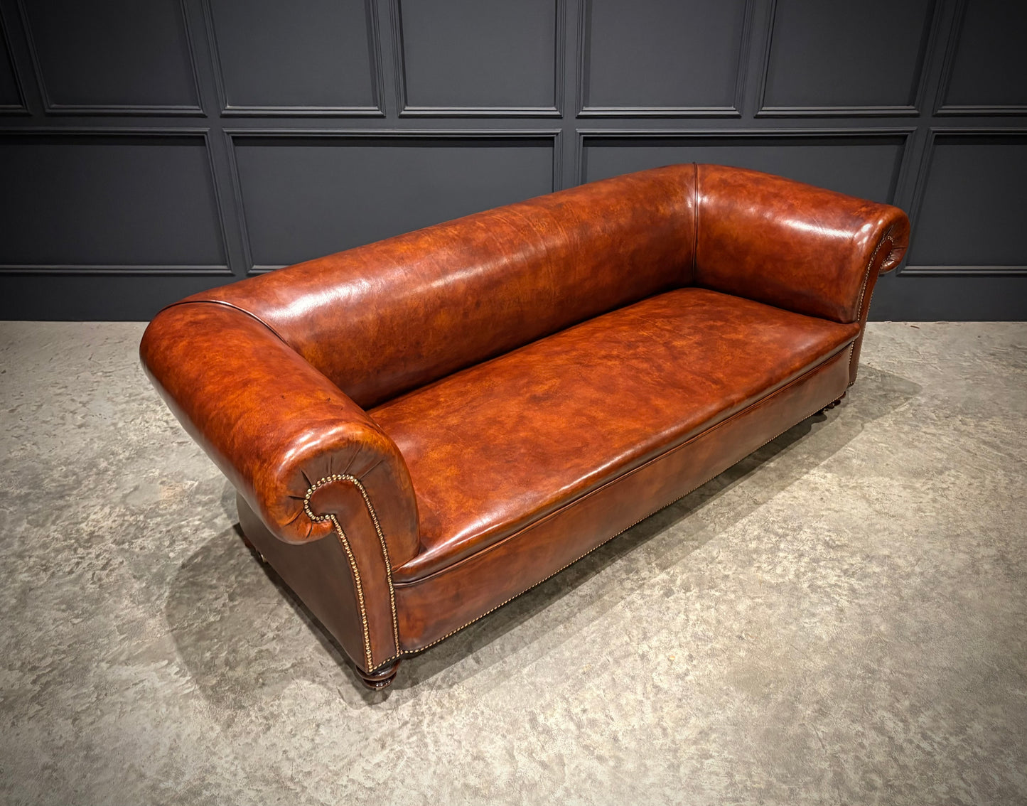 Genuine Victorian Brown Leather Sofa