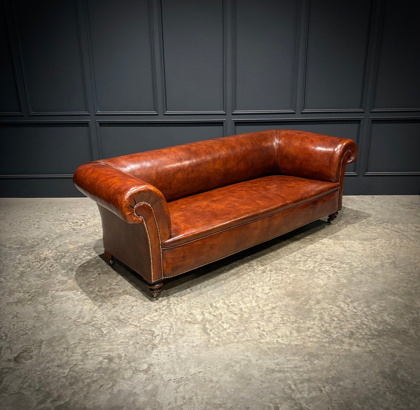 Genuine Victorian Brown Leather Sofa