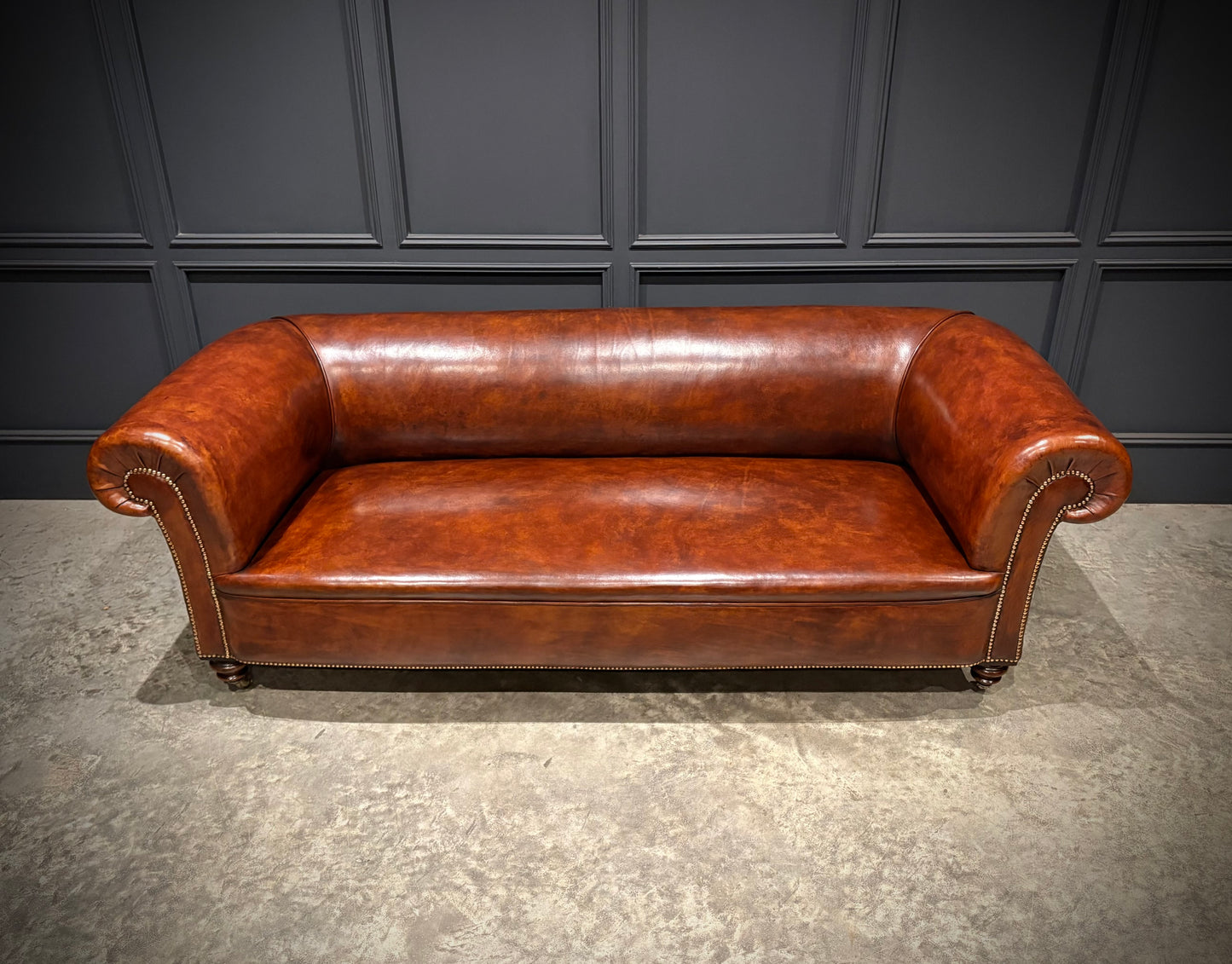 Genuine Victorian Brown Leather Sofa