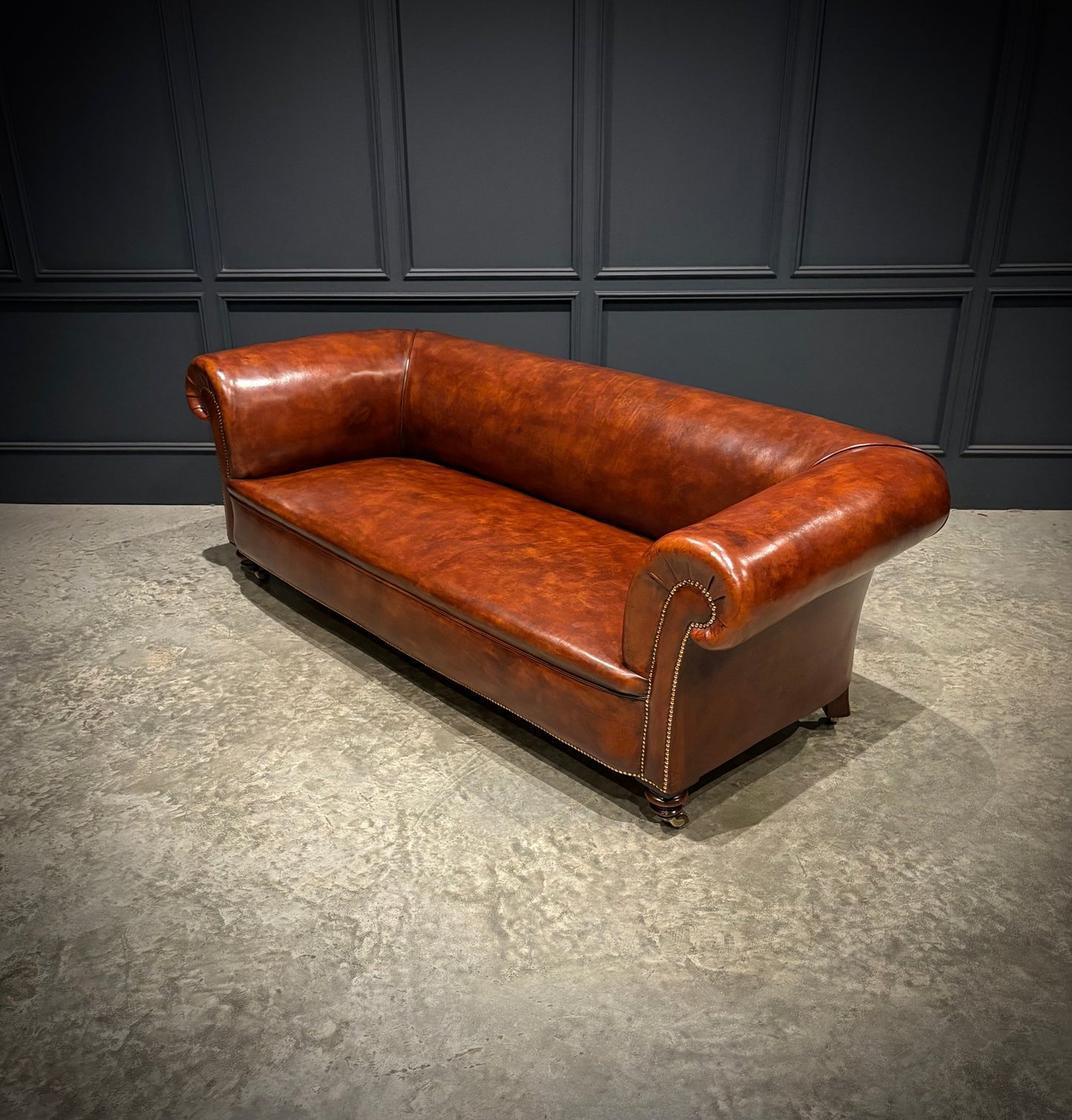 Genuine Victorian Brown Leather Sofa