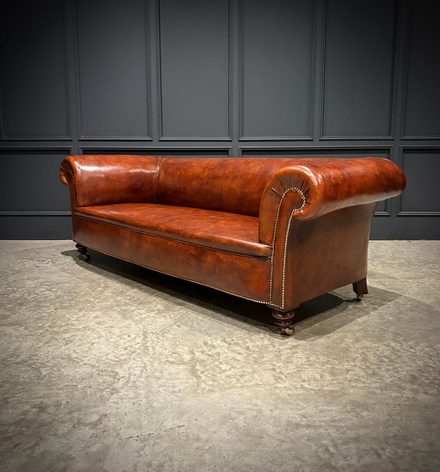 Genuine Victorian Brown Leather Sofa