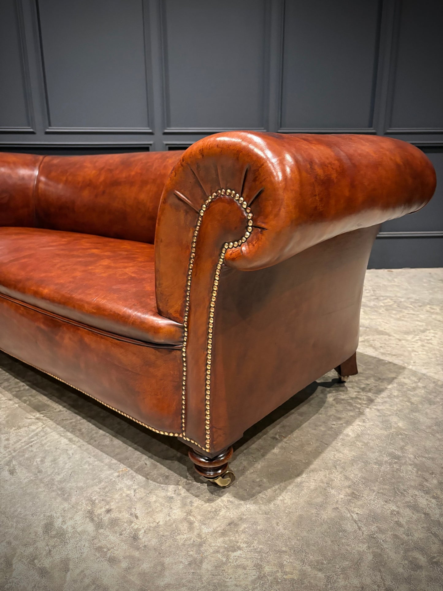 Genuine Victorian Brown Leather Sofa