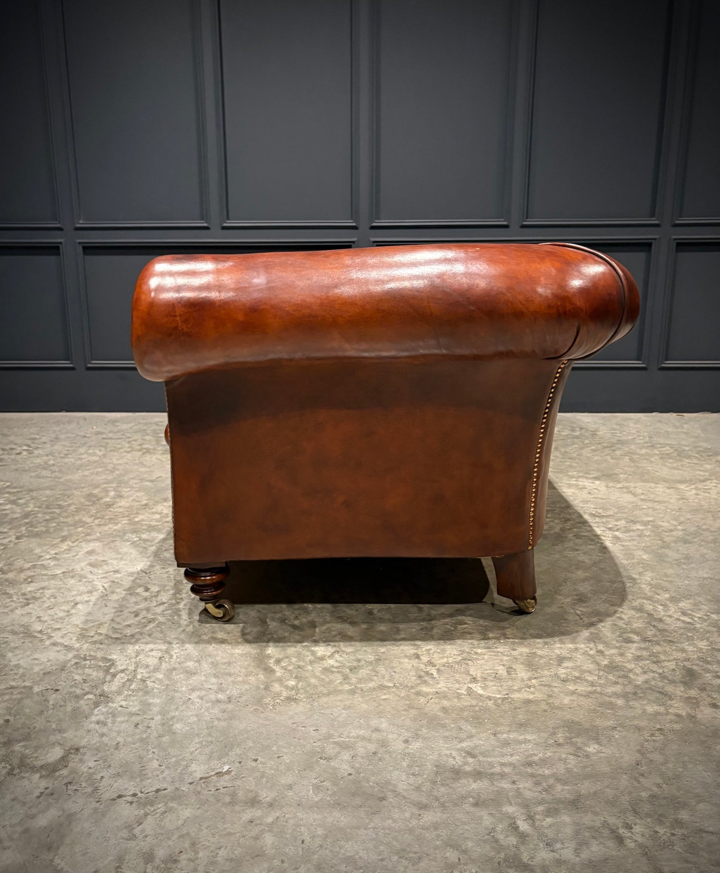 Genuine Victorian Brown Leather Sofa