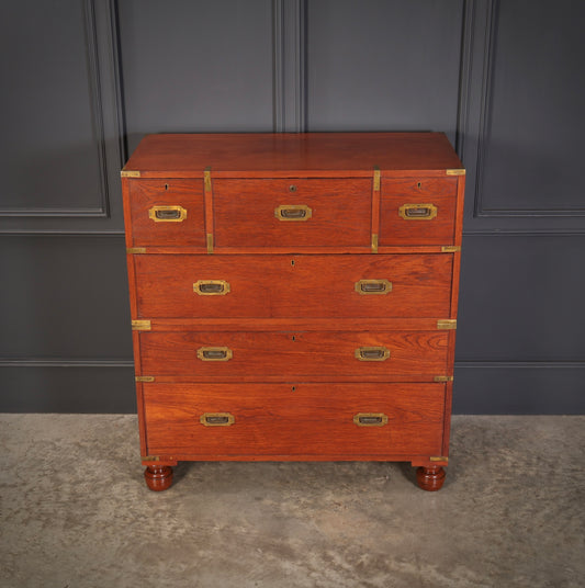 Genuine Victorian Teak Military Secretaire Chest