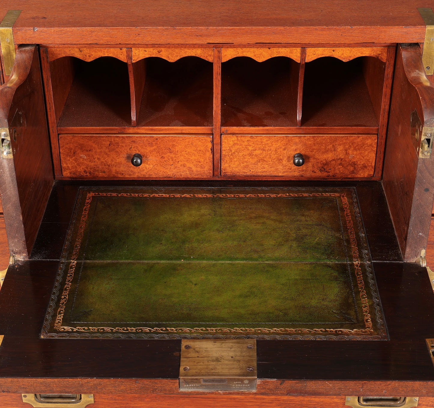 Genuine Victorian Teak Military Secretaire Chest