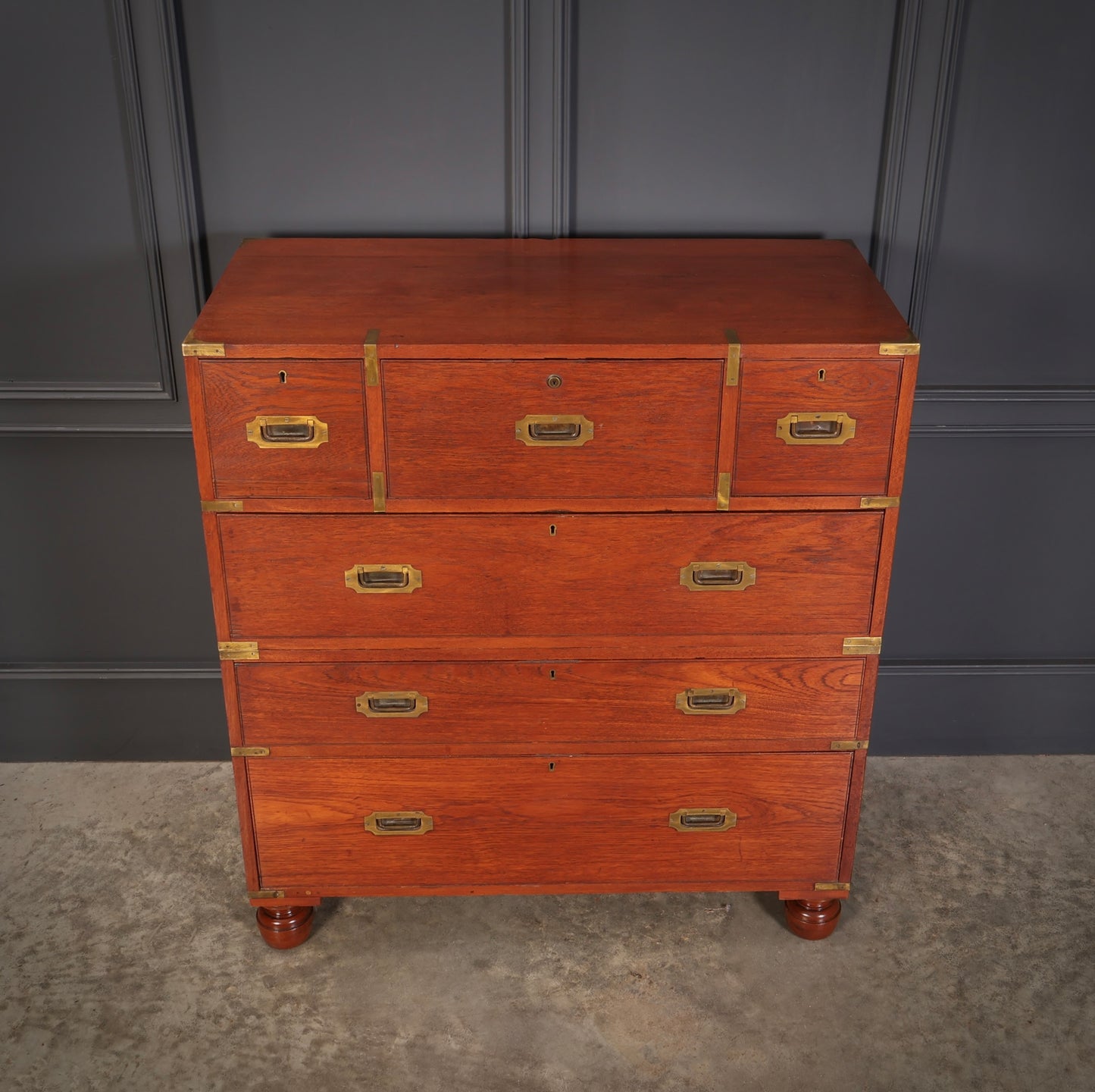 Genuine Victorian Teak Military Secretaire Chest