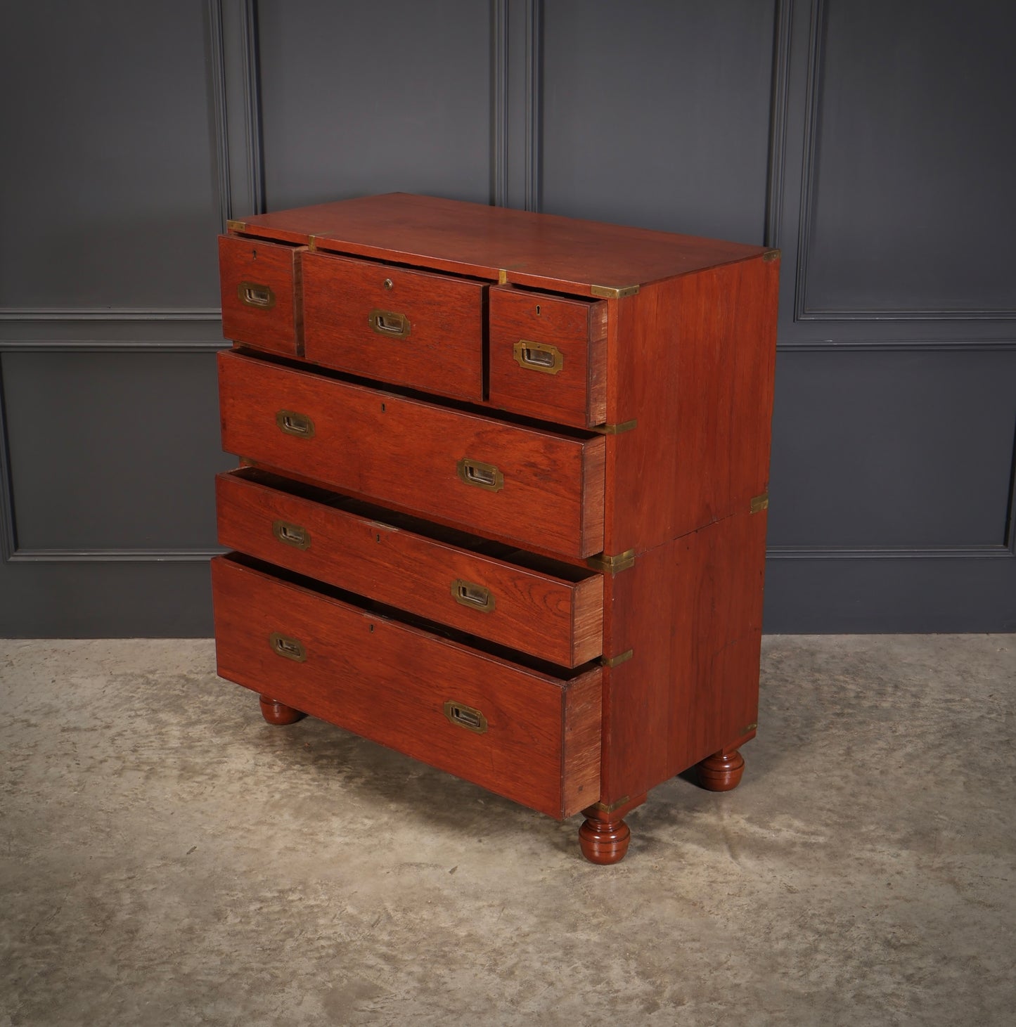 Genuine Victorian Teak Military Secretaire Chest