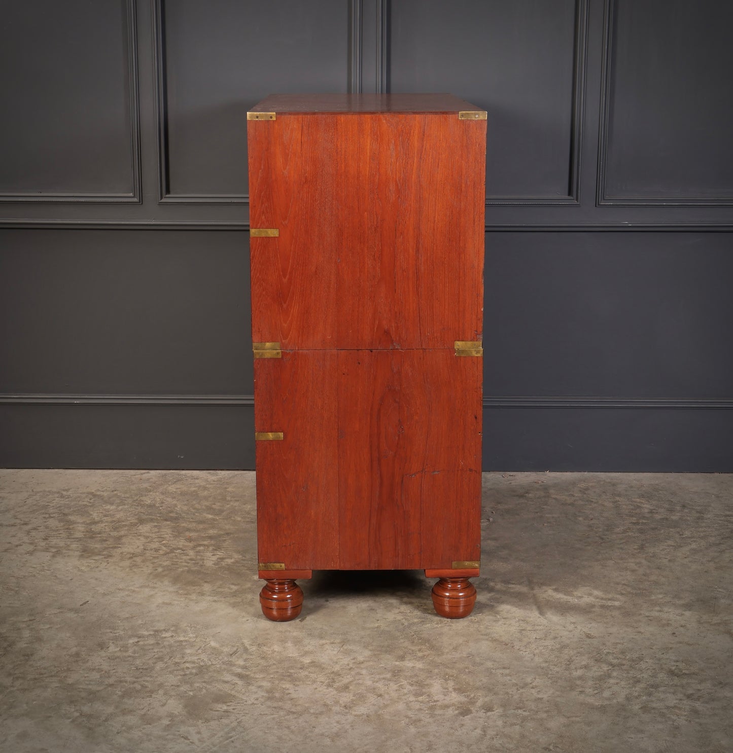 Genuine Victorian Teak Military Secretaire Chest