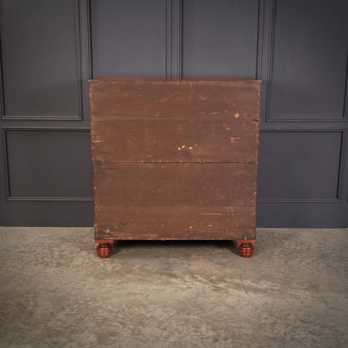 Genuine Victorian Teak Military Secretaire Chest