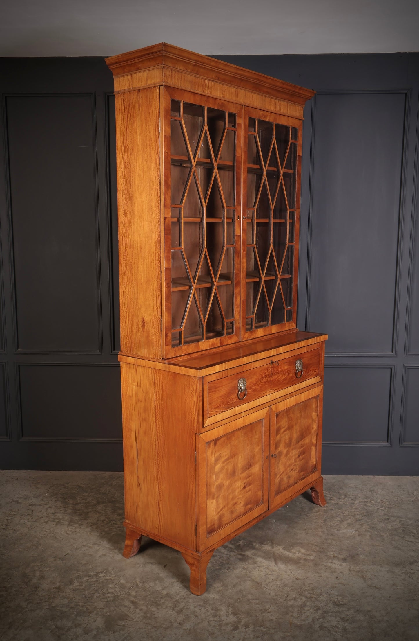 Georgian Satinwood Glazed Secretaire Bookcase
