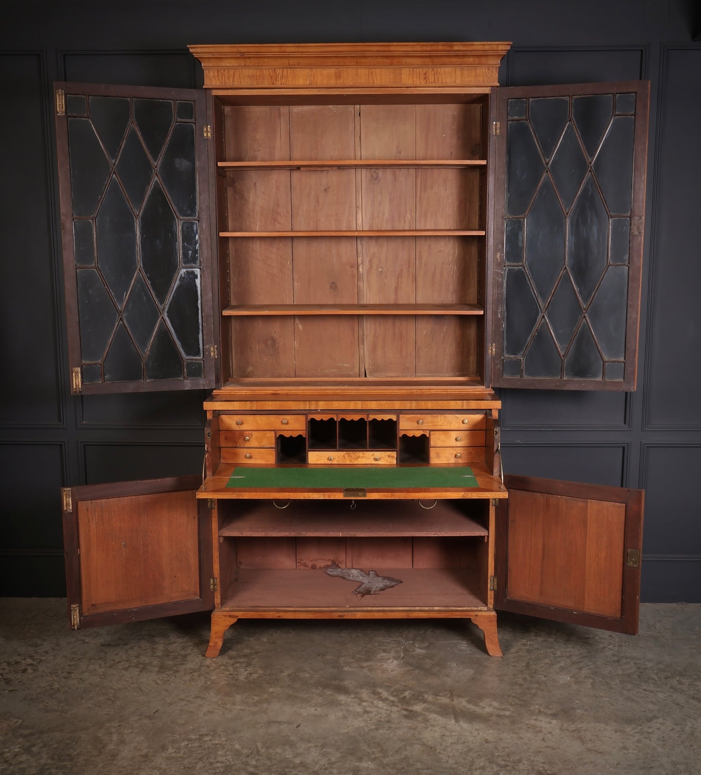 Georgian Satinwood Glazed Secretaire Bookcase