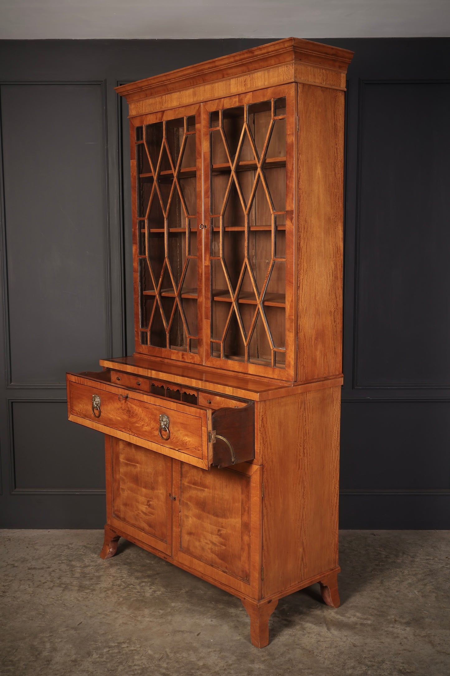 Georgian Satinwood Glazed Secretaire Bookcase