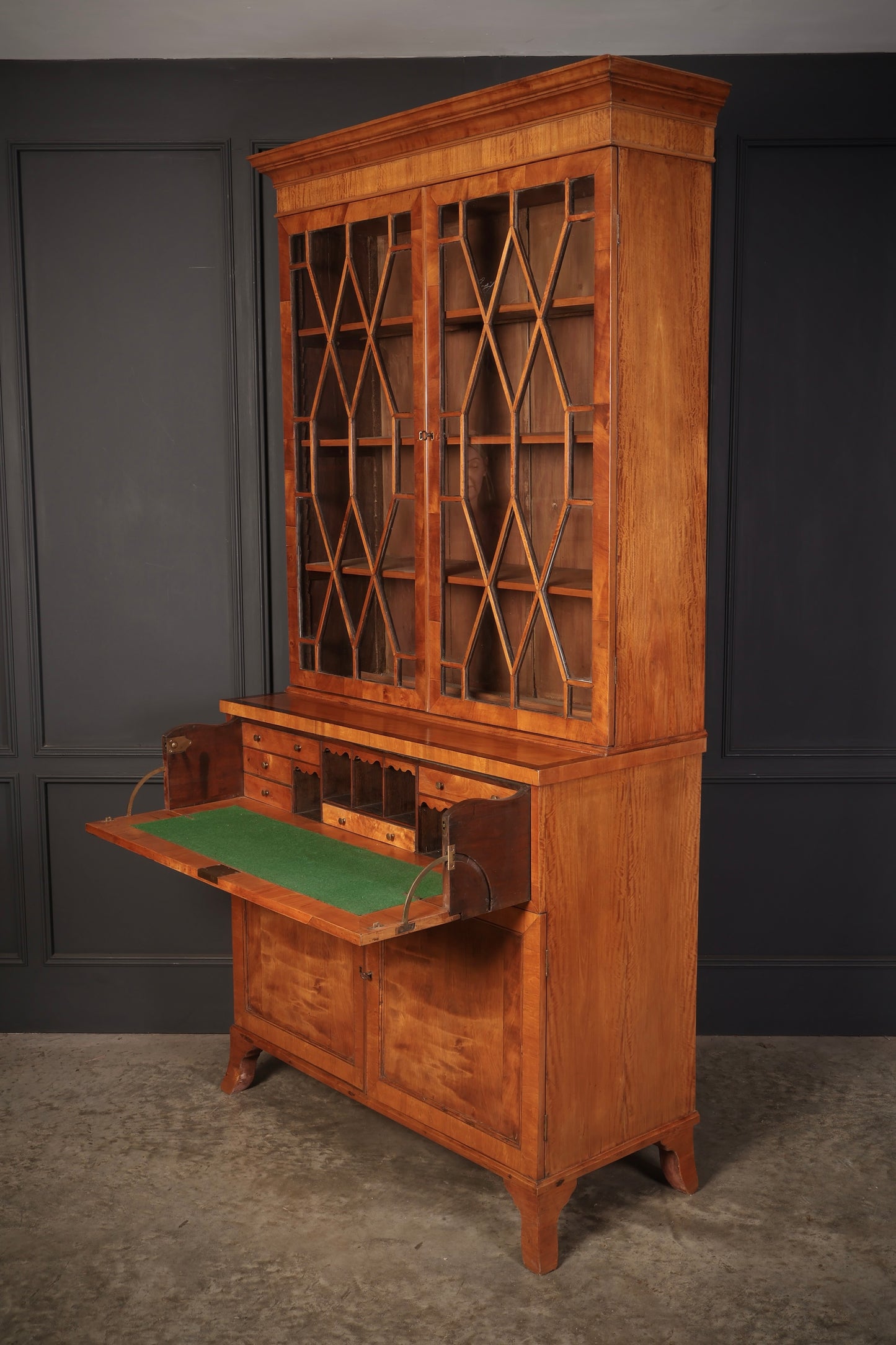 Georgian Satinwood Glazed Secretaire Bookcase