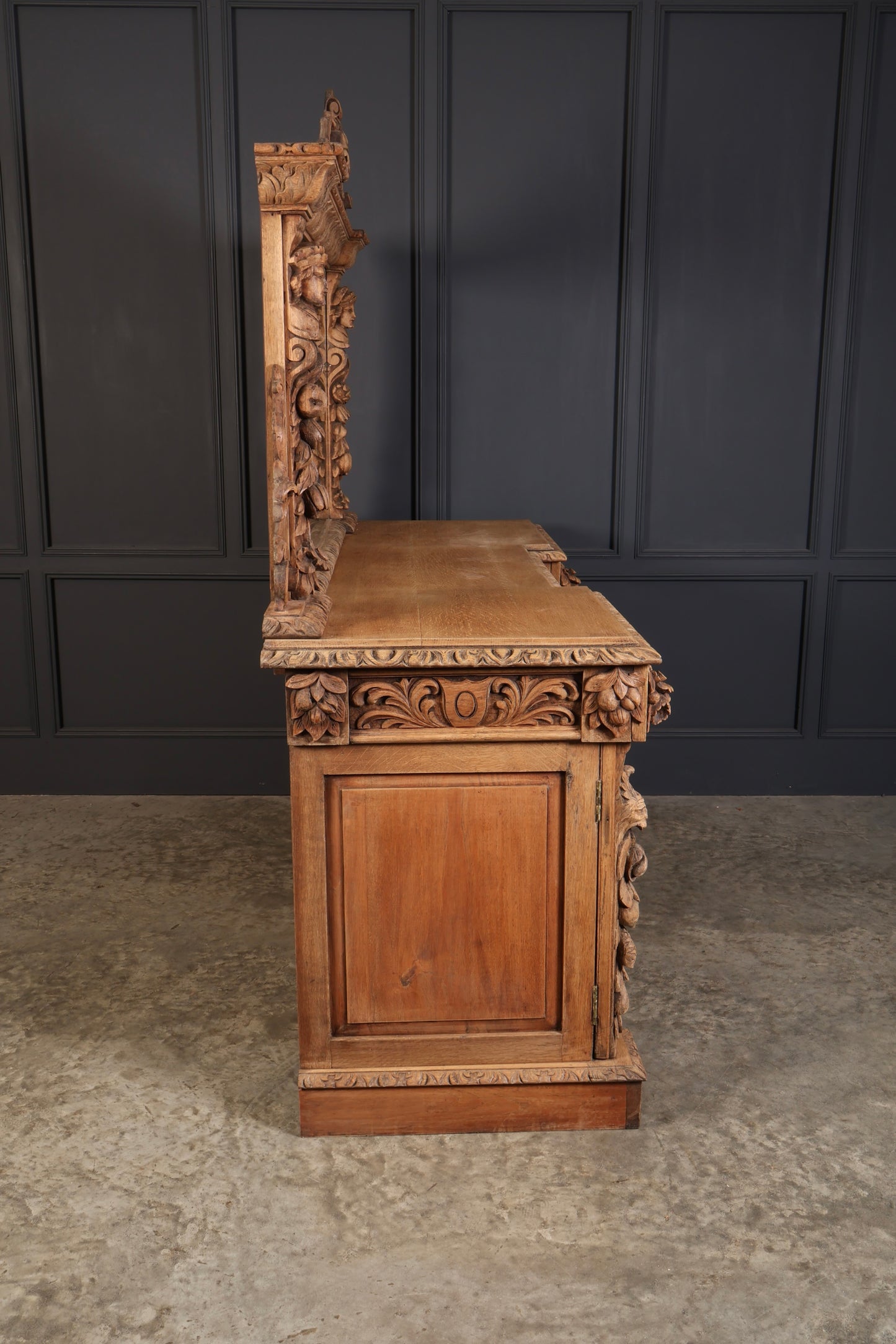 Bleached Carved Oak Pedestal Sideboard