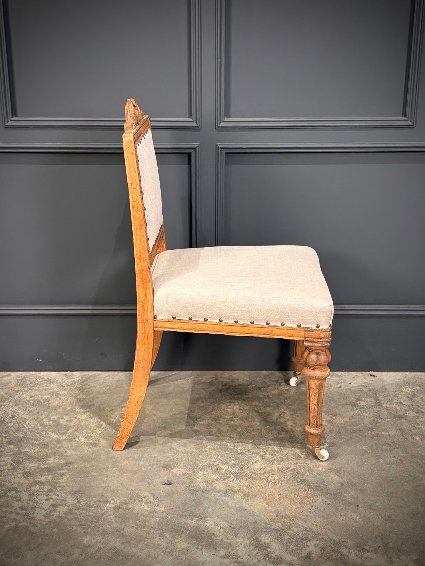Set Of Six Carved Bleached Oak Dining Chairs