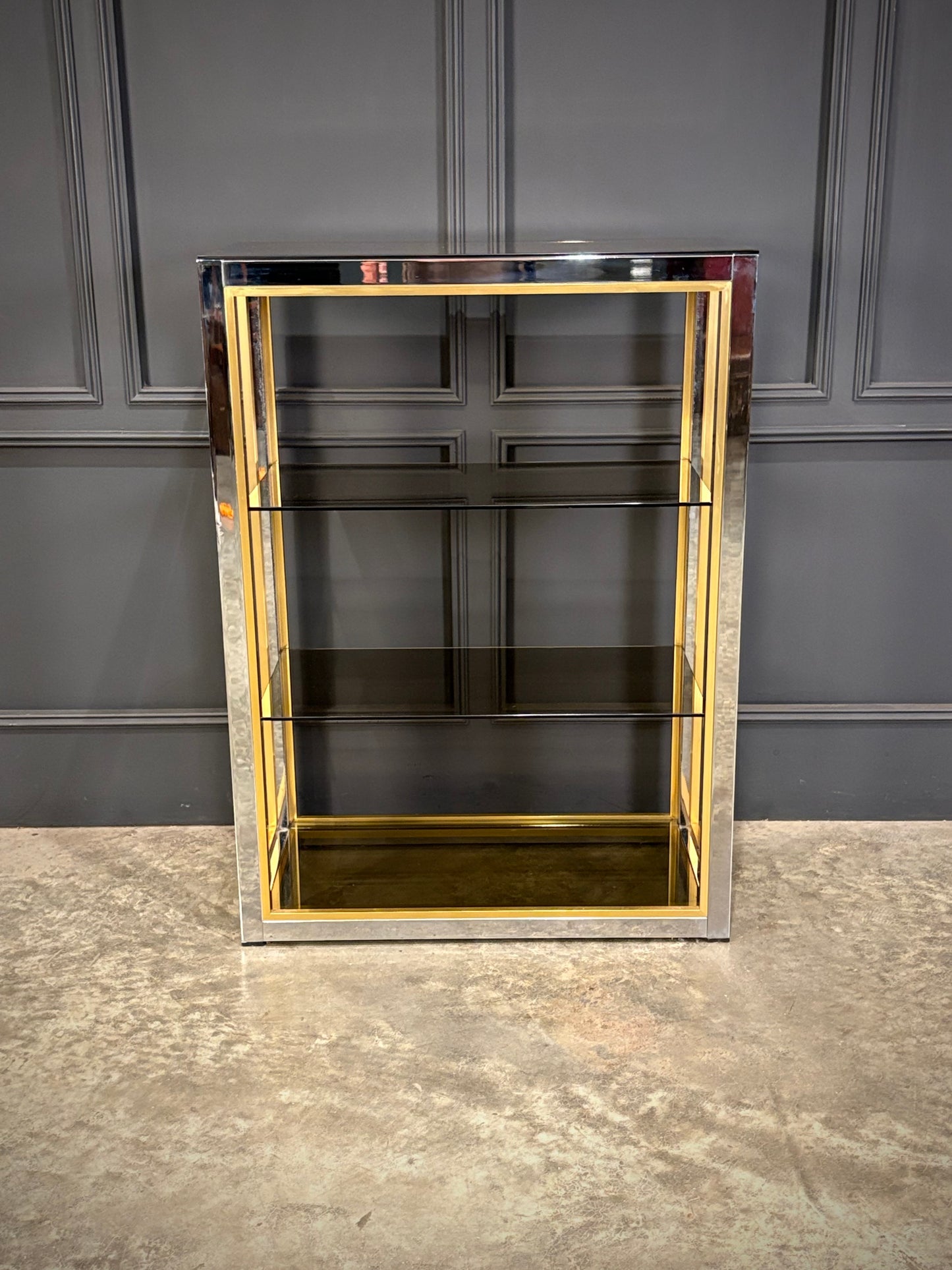 Renato Zevi Smoked Glass & Chrome Shelving Unit