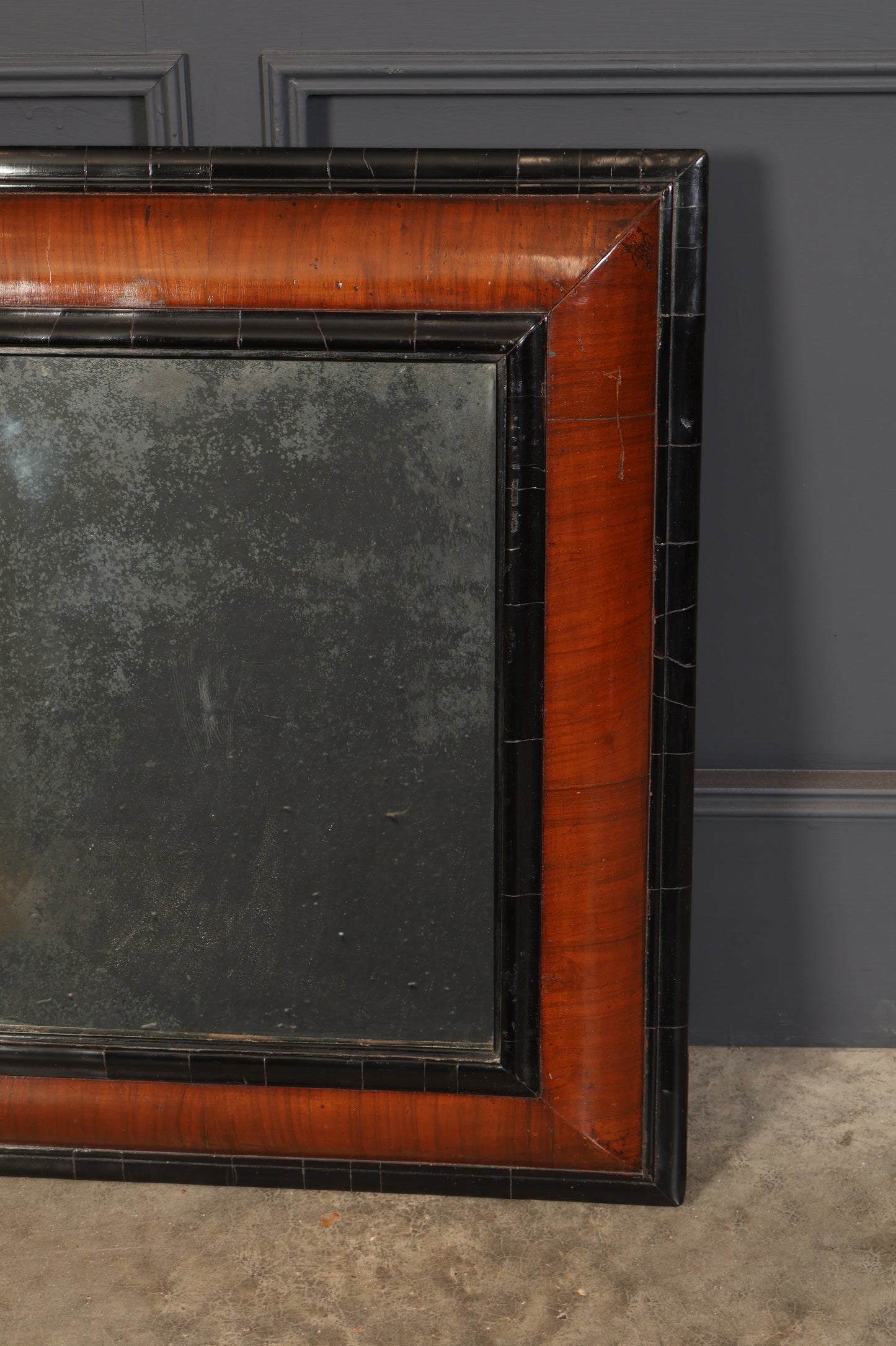 William & Mary Walnut & Ebonised Cushion Frame Mirror