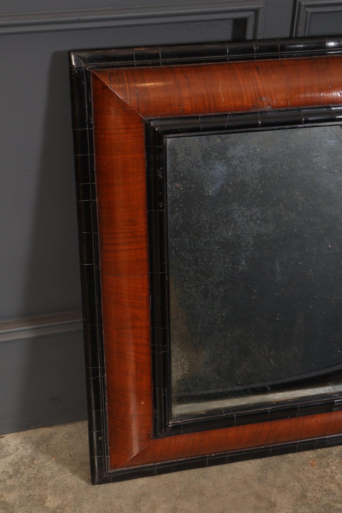 William & Mary Walnut & Ebonised Cushion Frame Mirror