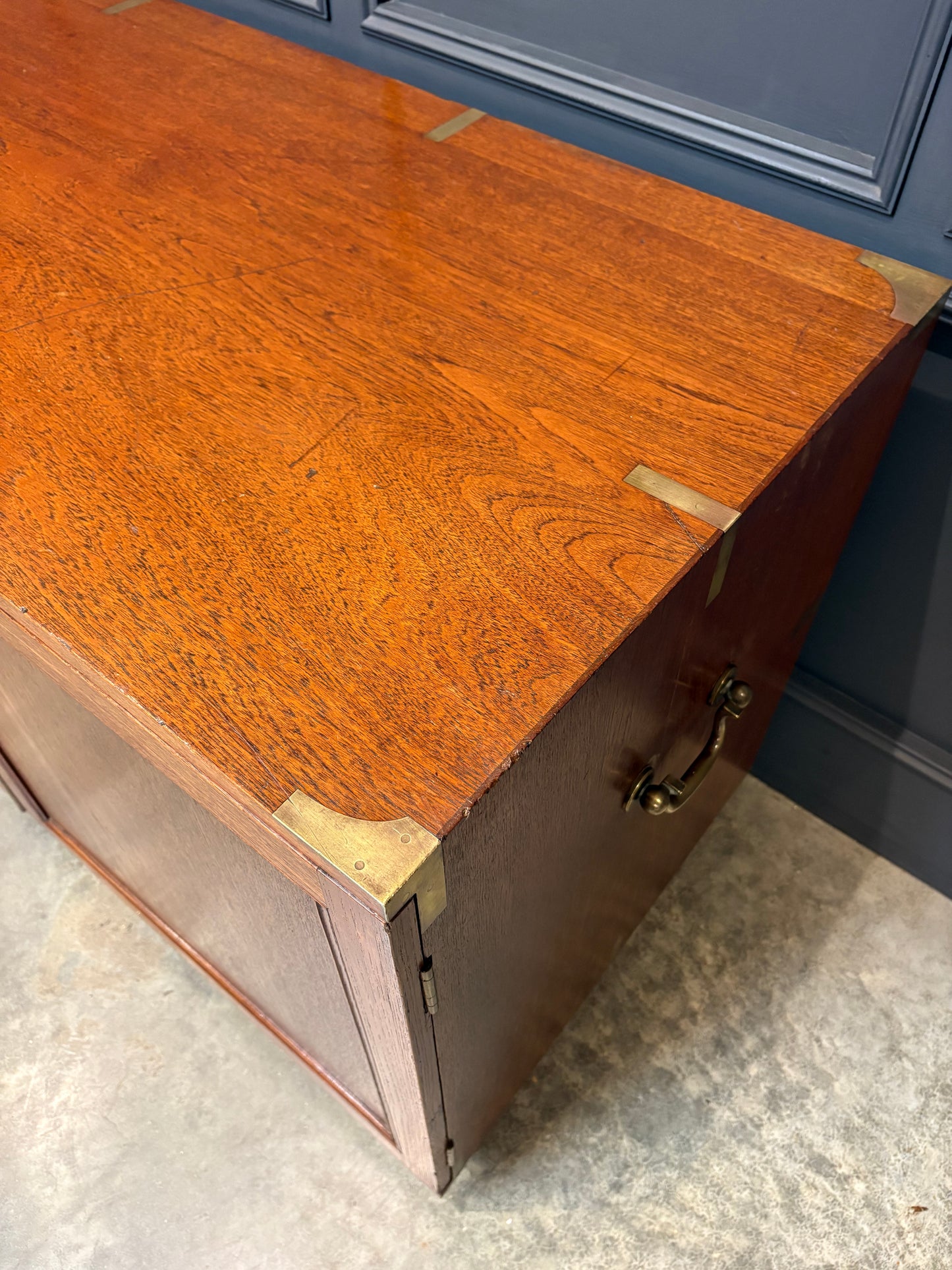 Rare Victorian Teak Campaign Side Cabinet