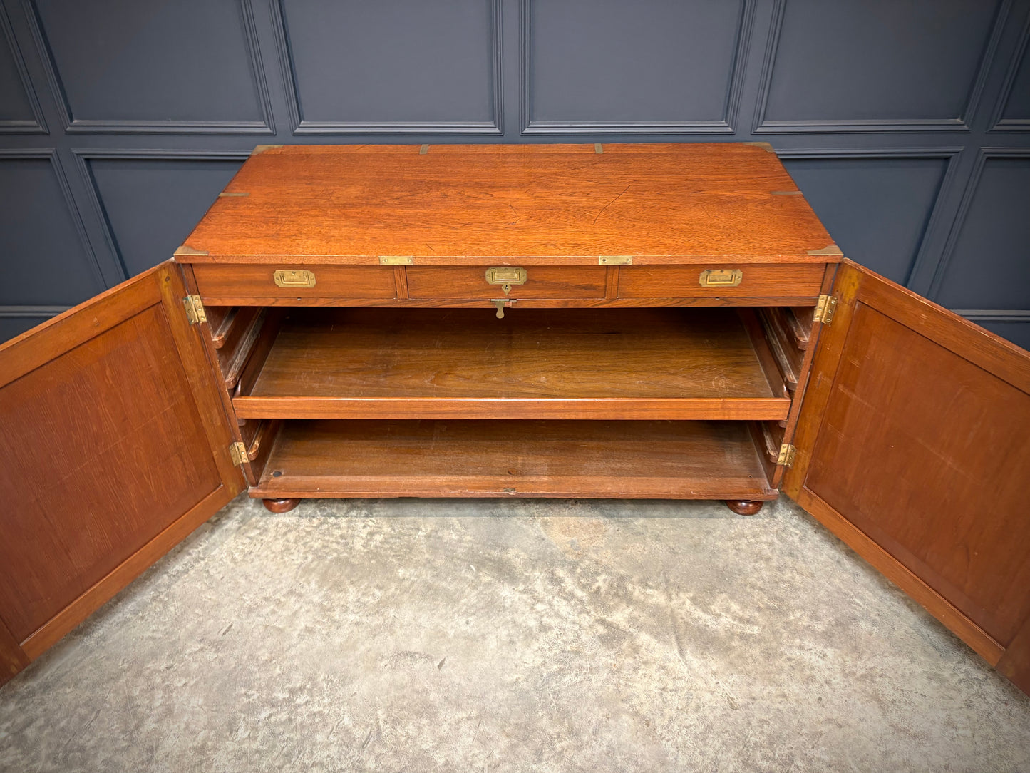 Rare Victorian Teak Campaign Side Cabinet