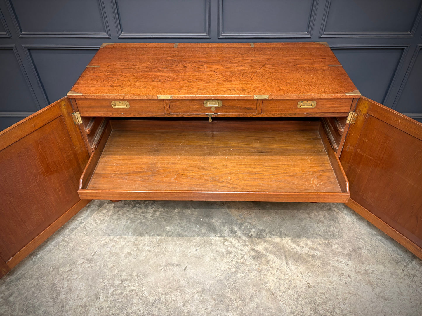 Rare Victorian Teak Campaign Side Cabinet