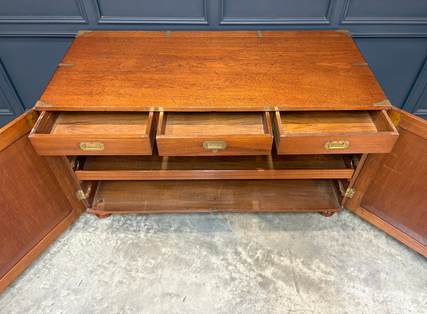Rare Victorian Teak Campaign Side Cabinet