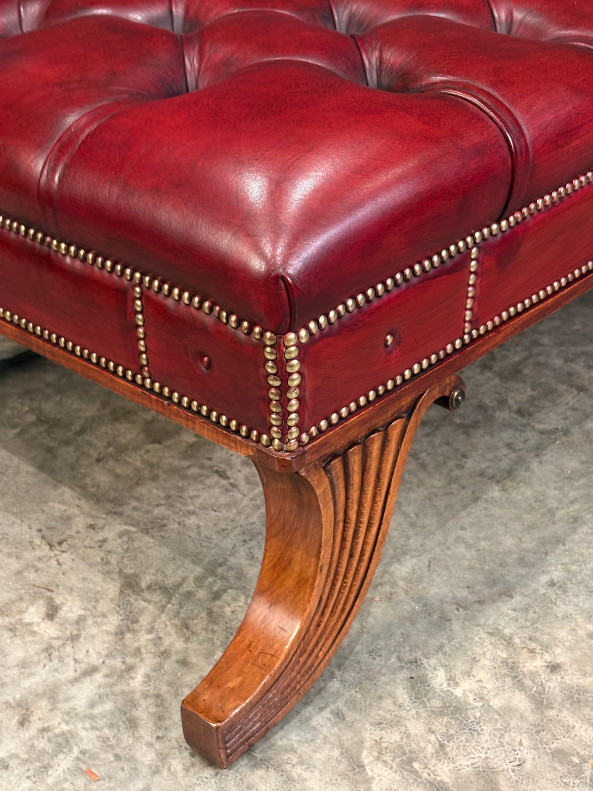 Large Red Buttoned Leather Footstool