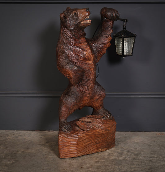 Carved Wood Black Forest Bear Lamp