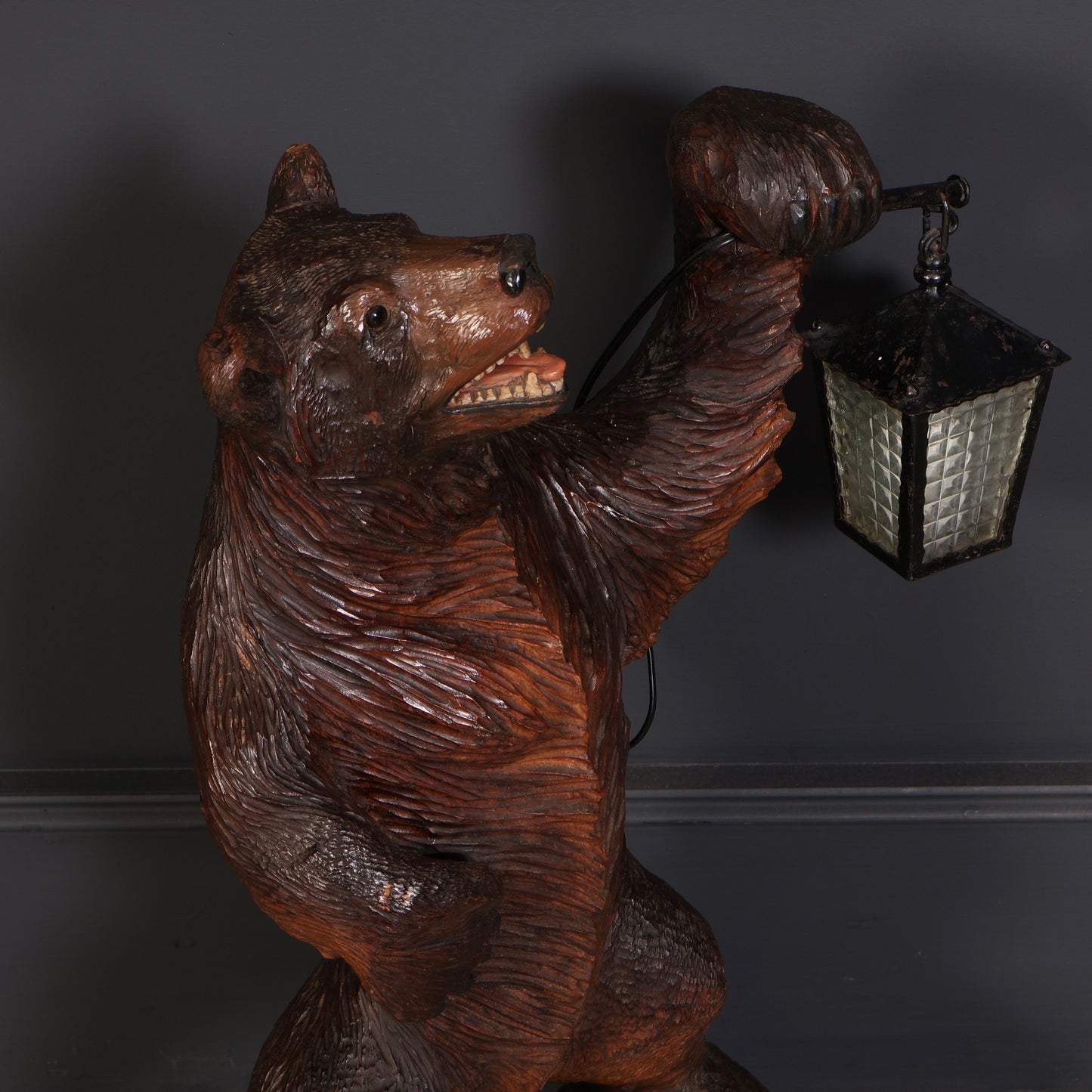 Carved Wood Black Forest Bear Lamp