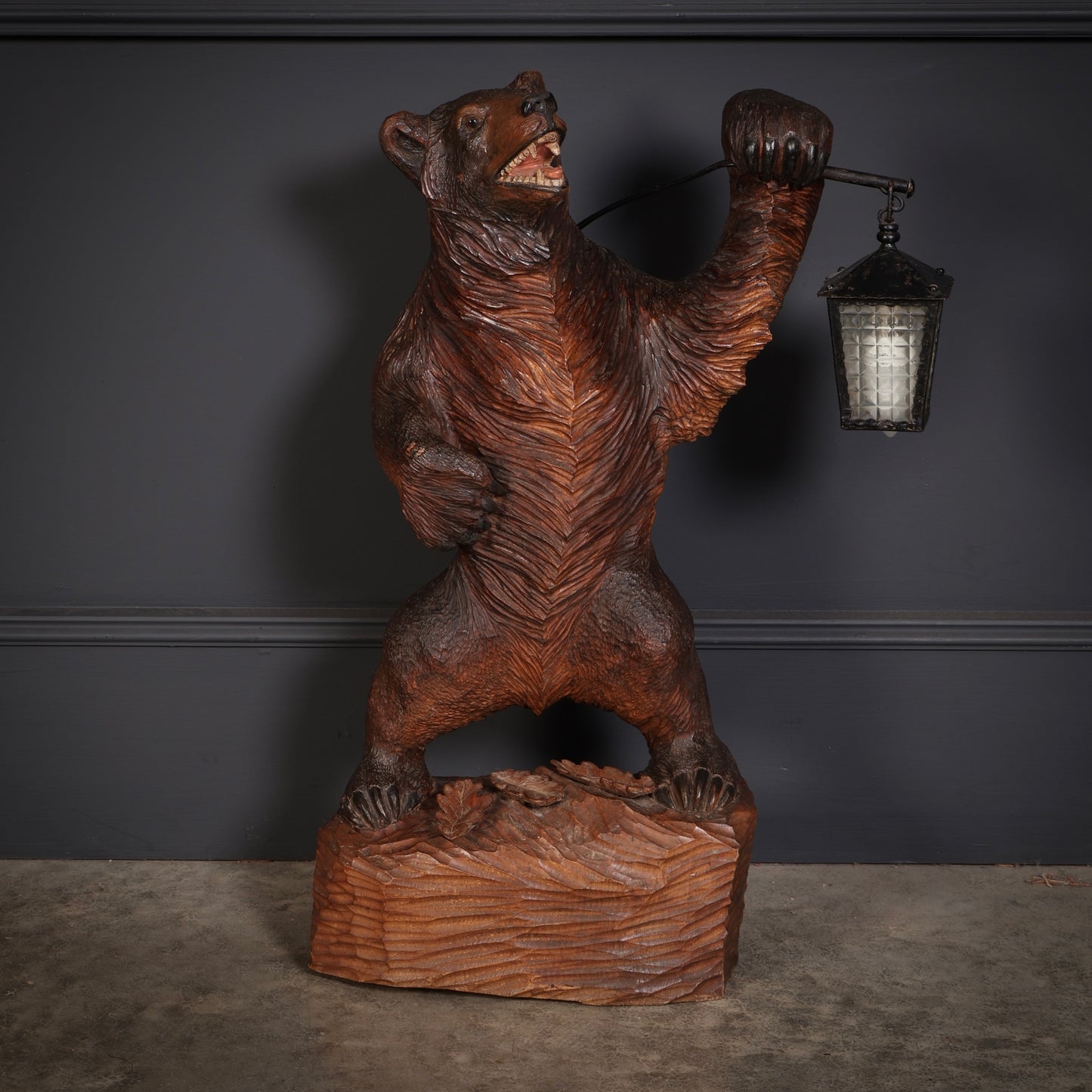 Carved Wood Black Forest Bear Lamp