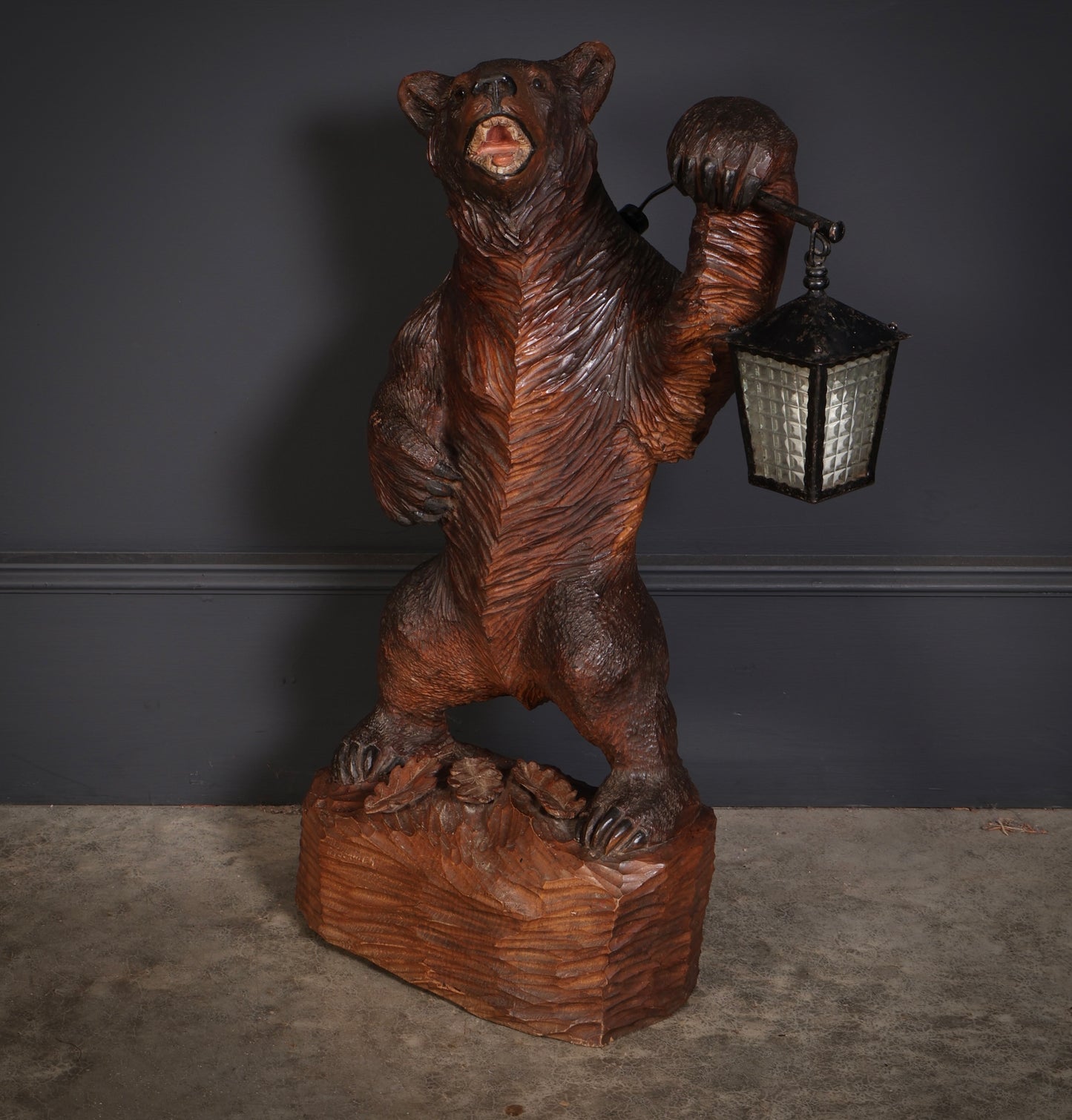 Carved Wood Black Forest Bear Lamp