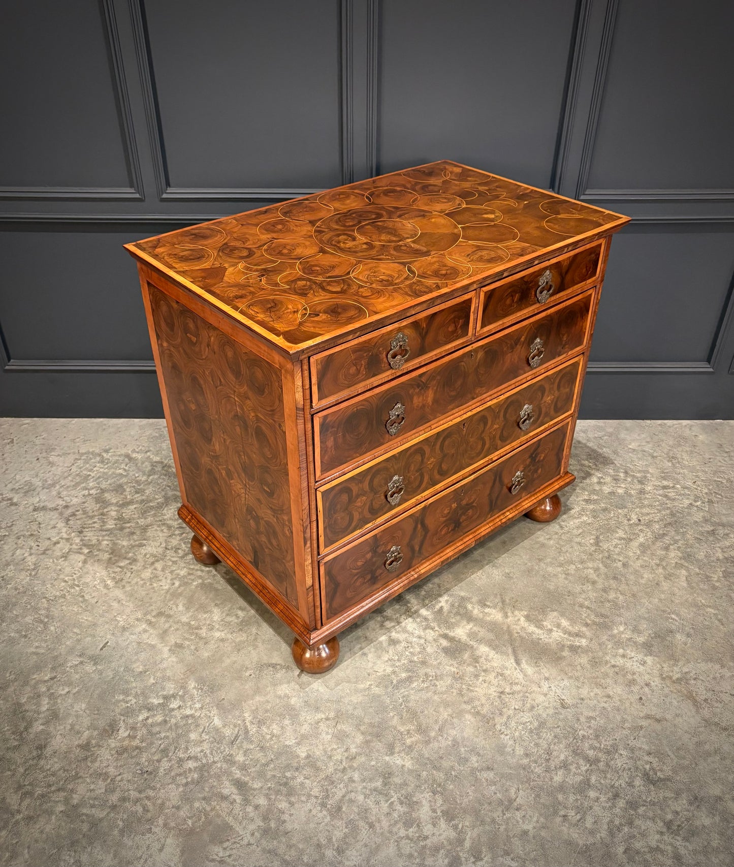 William & Mary Walnut Oyster Chest