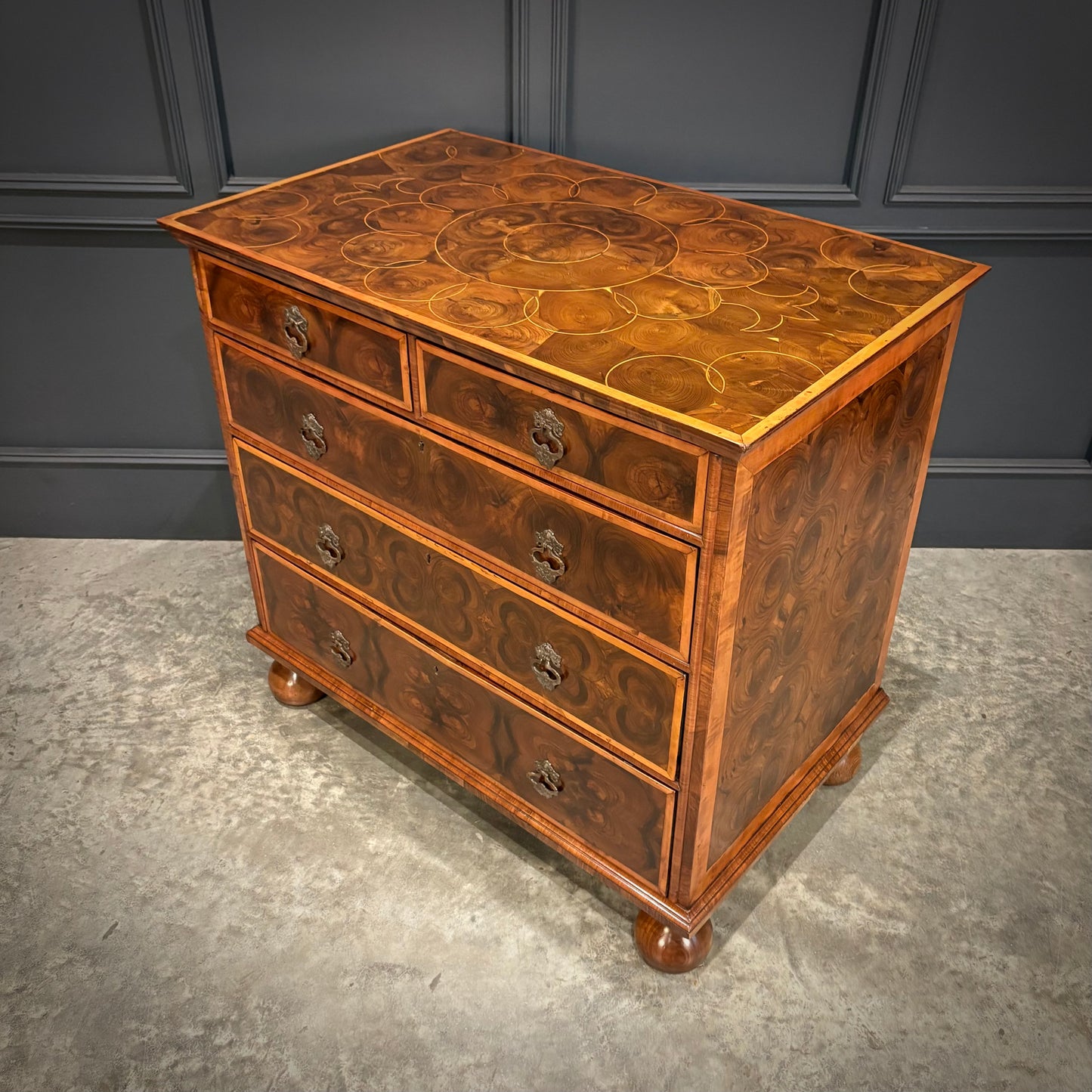 William & Mary Walnut Oyster Chest