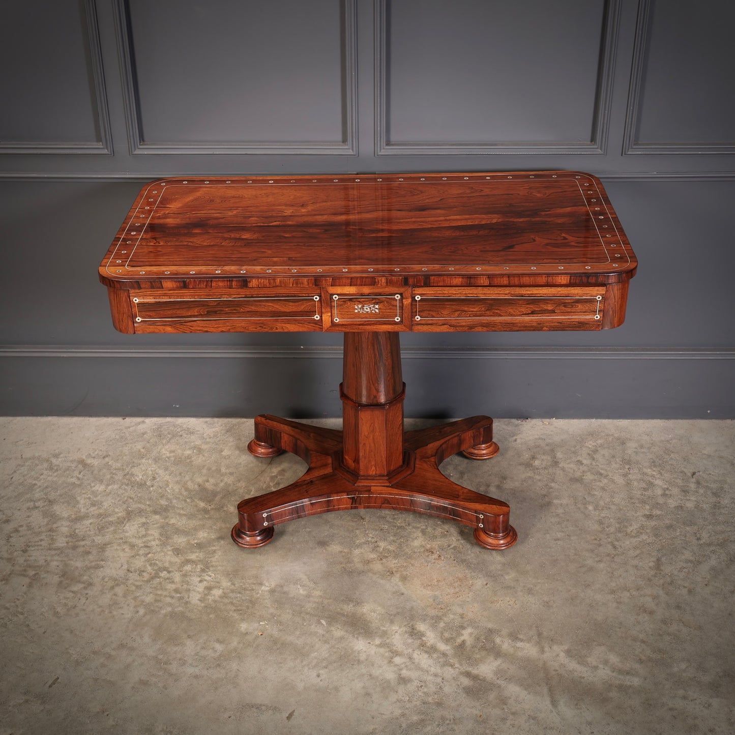 Brass Inlaid Rosewood Library Table